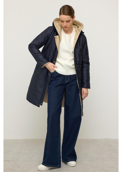 Kapüşonlu Garni Detaylı Kapitone Mont Lacivert 6782 fiyatları