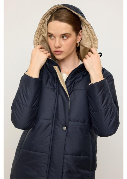 Kapüşonlu Garni Detaylı Kapitone Mont Lacivert 6782 modelleri