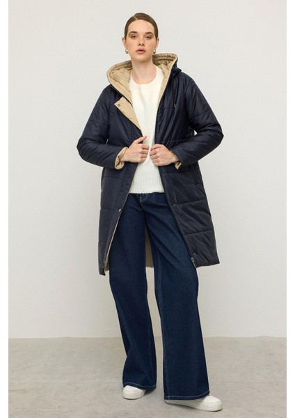 Kapüşonlu Garni Detaylı Kapitone Mont Lacivert 6782 indirimleri