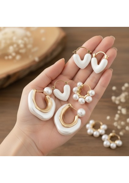 Gold Kaplama Inci Küpe Set