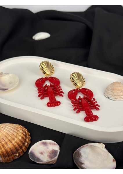 Gold Istiridye Detaylı Yengeç Figürlü Sallantılı Marka Model Küpe
