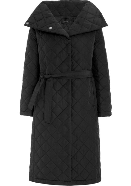 Çıkabilen Kapüşonlu Devrik Yaka Kapitone Mont Siyah 6792