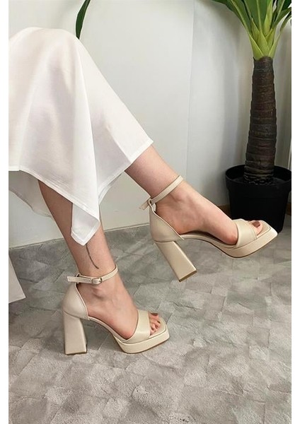 Kadın Bej Cilt Tek Bantlı Bantlı Bilektan Bağlamalı 10 cm Platfom Topuklu Aykkabı modelleri