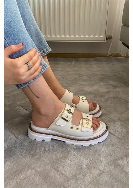 Kadın Çift Bantlı Kapsül Detaylı Kalın Taban Ortopedik Sandalet Terlik K-100 fiyatları