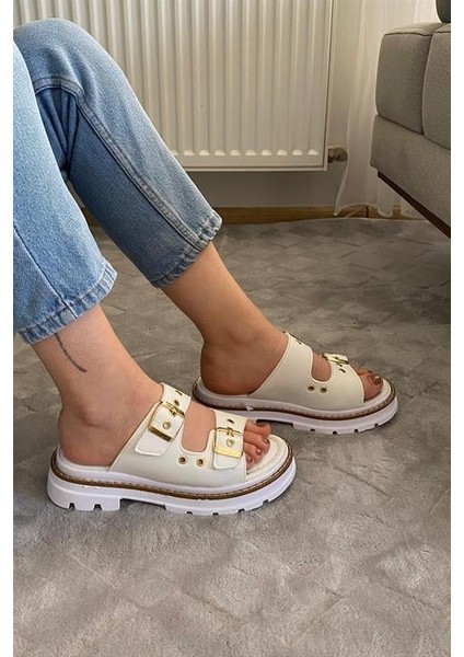 Kadın Çift Bantlı Kapsül Detaylı Kalın Taban Ortopedik Sandalet Terlik K-100 modelleri