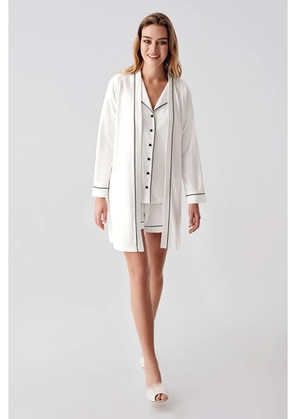 Freshness 324 Kadın 4'lü Sabahlıklı Şorlu Pijama Takımı