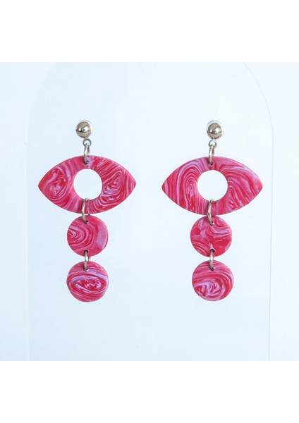 El Yapımı Tasarım Polimer Kil Pembe Göz Küpe