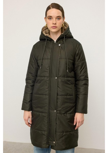 Kapüşonlu Garni Detaylı Kapitone Mont Haki 6782 indirimleri