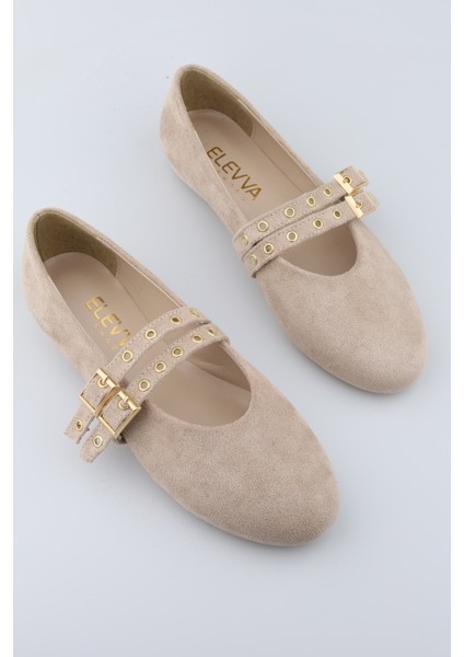 Bej Süet Rengi Babet Zımbalı Çift Tokalı Kadın Babet | Günlük Rahat Düz Taban Mary Jane Ayakkabı fiyatları