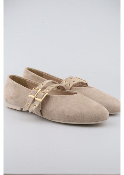 Bej Süet Rengi Babet Zımbalı Çift Tokalı Kadın Babet | Günlük Rahat Düz Taban Mary Jane Ayakkabı indirimleri