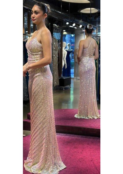 Beyaz İp Askılı Sırt Dekolteli Düz Kesim Desenli Uzun Abiye Elbise 7561 modelleri