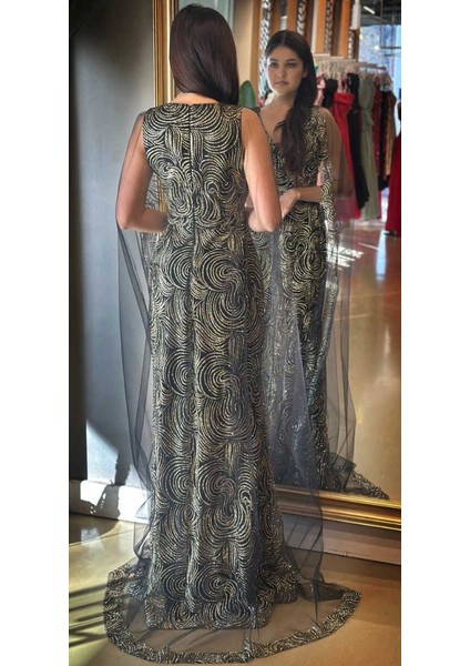 Siyah Kalın Askı Düz Kesim Simli Uzun Abiye Elbise 7552 fırsatları