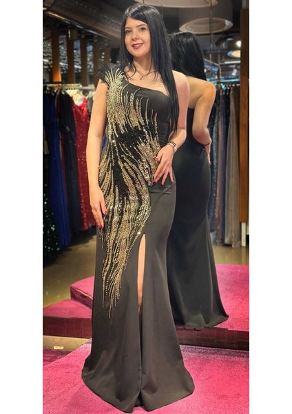 Siyah Uzun Abiye Elbise 7632