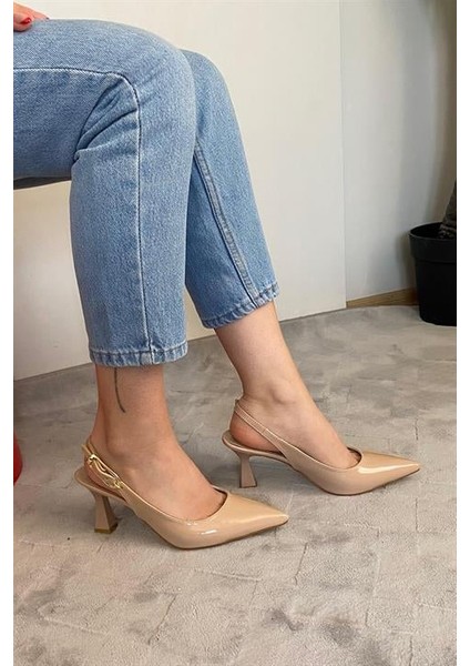 Kadın Nud Rugan Sivri Burun Arkası Acık 8 cm Topuklu Ayakkabı fırsatları