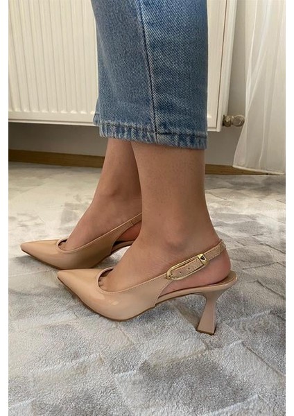 Kadın Nud Rugan Sivri Burun Arkası Acık 8 cm Topuklu Ayakkabı indirimleri