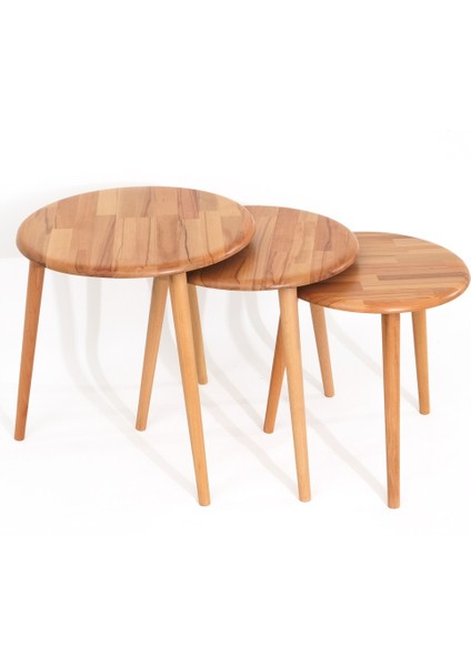 Yuvarlak Masif Doğal Naturel Tekli 2'li 3'lü Zigon Sehpa Set Modern Masif Yan Sehpa Seti modelleri