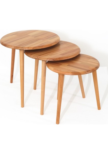 Yuvarlak Masif Doğal Naturel Tekli 2'li 3'lü Zigon Sehpa Set Modern Masif Yan Sehpa Seti fırsatları