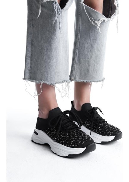 Kadın Siyahtriko Beyaz Tabanlı Taşlı Spor Ayakkabı & Sneaker modelleri