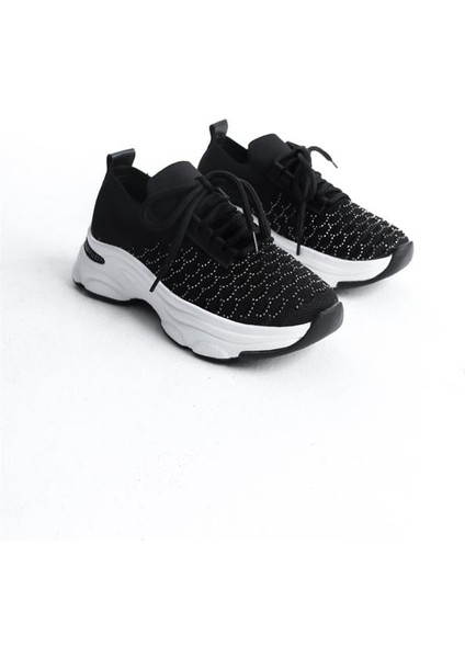 Kadın Siyahtriko Beyaz Tabanlı Taşlı Spor Ayakkabı & Sneaker fırsatları