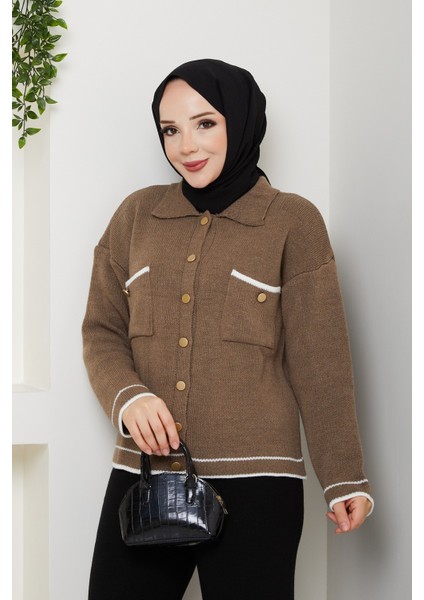 Kadın Gold Düğmeli Spor Ceket Hırka -PMK450