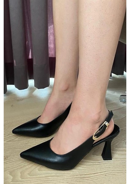 Kadın Siyah Cilt Sivri Burun Arkası Acık 8 cm Topuklu Ayakkabı fiyatları