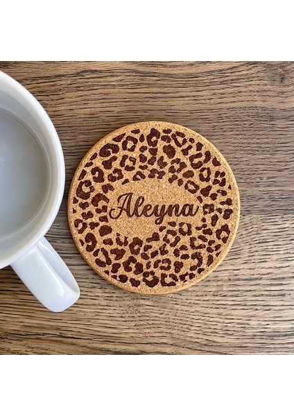 Kişiye Özel Baskılı Mantar Bardak Altlığı Leopar Desenli (1 Adet)
