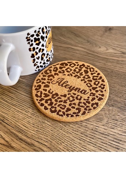 Kişiye Özel Baskılı Mantar Bardak Altlığı Leopar Desenli (1 Adet) fiyatları