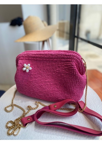 Broş Aksesuarlı Hasır Kadın El ve Omuz Çantası,plaj Çantası, Portföy Clutch, Uzun Askısı Mevcuttur
