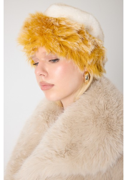 Premium Kürk Şapka Civciv & Kırçıl Beyaz