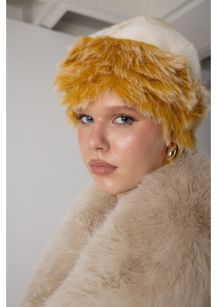 Premium Kürk Şapka Civciv & Kırçıl Beyaz