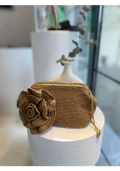 Broş Aksesuarlı Hasır Kadın El ve Omuz Çantası,plaj Çantası, Portföy Clutch, Uzun Askısı Mevcuttur