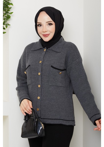 Kadın Gold Düğmeli Spor Ceket Hırka -PMK450