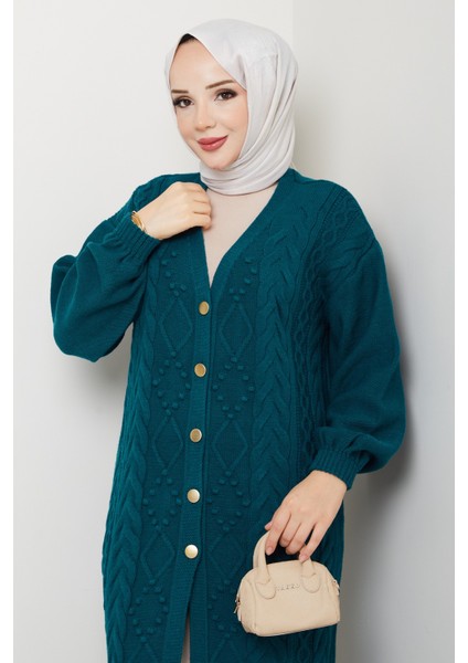 Kadın Zincir Örgü Düğme Kapamalı Uzun Triko Hırka -PMK451 fiyatları