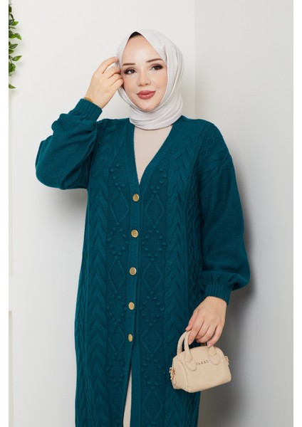 Kadın Zincir Örgü Düğme Kapamalı Uzun Triko Hırka -PMK451 indirimleri