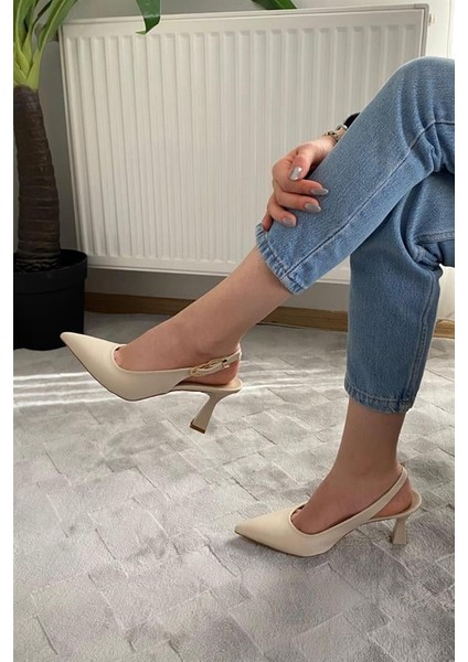 Kadın Kıren Cilt Sivri Burun Arkası Acık 8 cm Topuklu Ayakkabı fırsatları