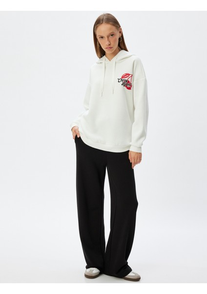 Oversize Kapüşonlu Sweatshirt Arkası Meyve Baskılı Şardonlu