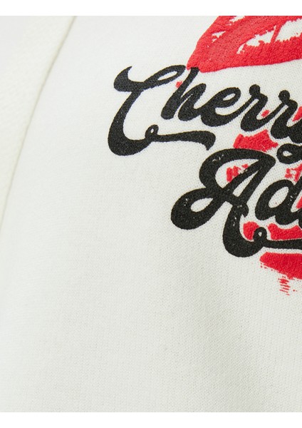 Oversize Kapüşonlu Sweatshirt Arkası Meyve Baskılı Şardonlu