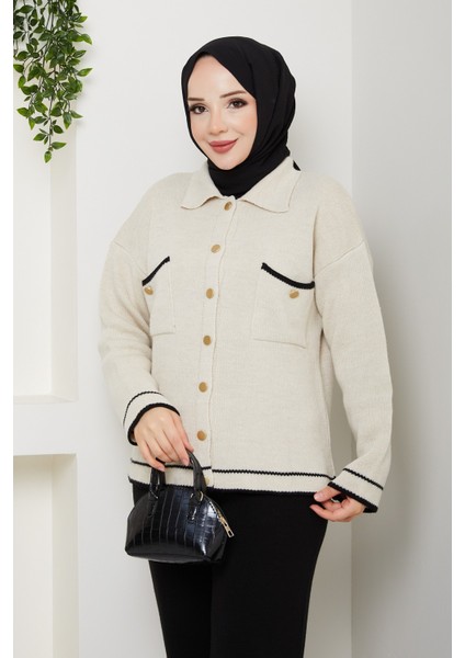 Kadın Gold Düğmeli Spor Ceket Hırka -PMK450