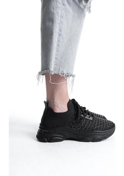 Kadın Siyah Triko Taşlı Spor Ayakkabı & Sneaker modelleri