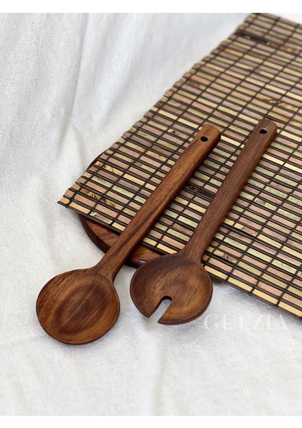 2’li Akasya Ahşap Kaşık Seti | Salata Kaşığı