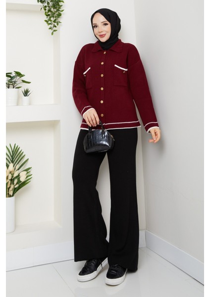 Kadın Gold Düğmeli Spor Ceket Hırka -PMK450