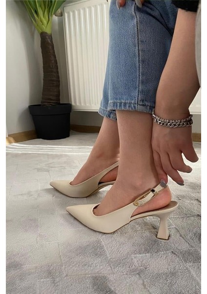 Kadın Kıren Cilt Sivri Burun Arkası Acık 8 cm Topuklu Ayakkabı fiyatları