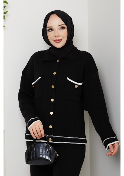 Kadın Gold Düğmeli Spor Ceket Hırka -PMK450