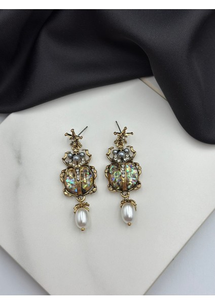 Örümcek ve Inci Detaylı Marka Model Tasarım Sallantılı Küpe