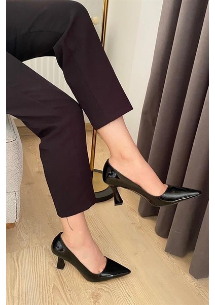 Kadın Siyah Rugan 7 cm Ince Topuklu Stiletto modelleri