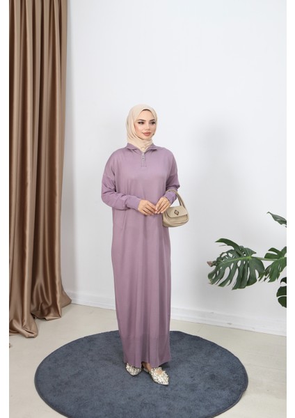 Fermuarlı Merserize Elbise