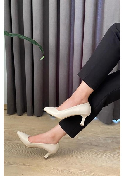 Kadın Sity Krem Cilt 6 cm Ince Topuklu Stiletto modelleri