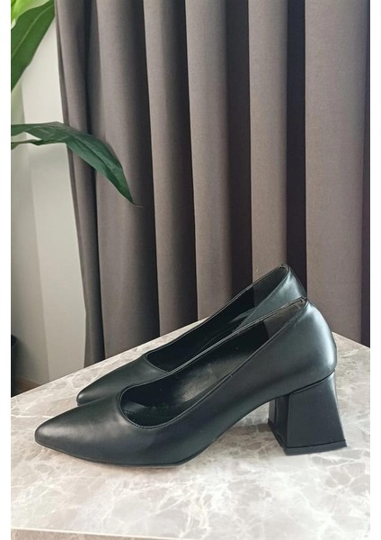 Kadın Siyah Cilt 6,5 cm Kalın Topuklu Stiletto fırsatları