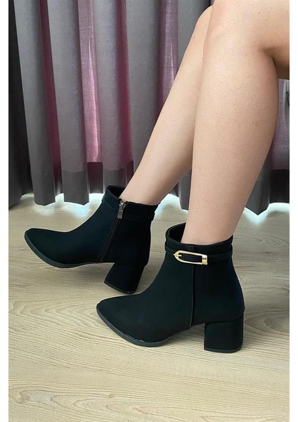 Kadın Siyah Zümrüt Ince Tokalı( 6 cm ) Topuklu Sivri Burun Bot indirimleri