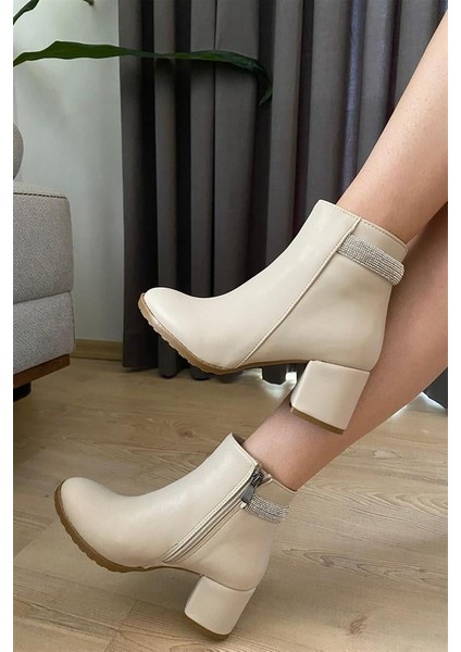 Kadın Arkadan Taşlı ( 6 cm ) Topuklu Oval Burun Bot fiyatları